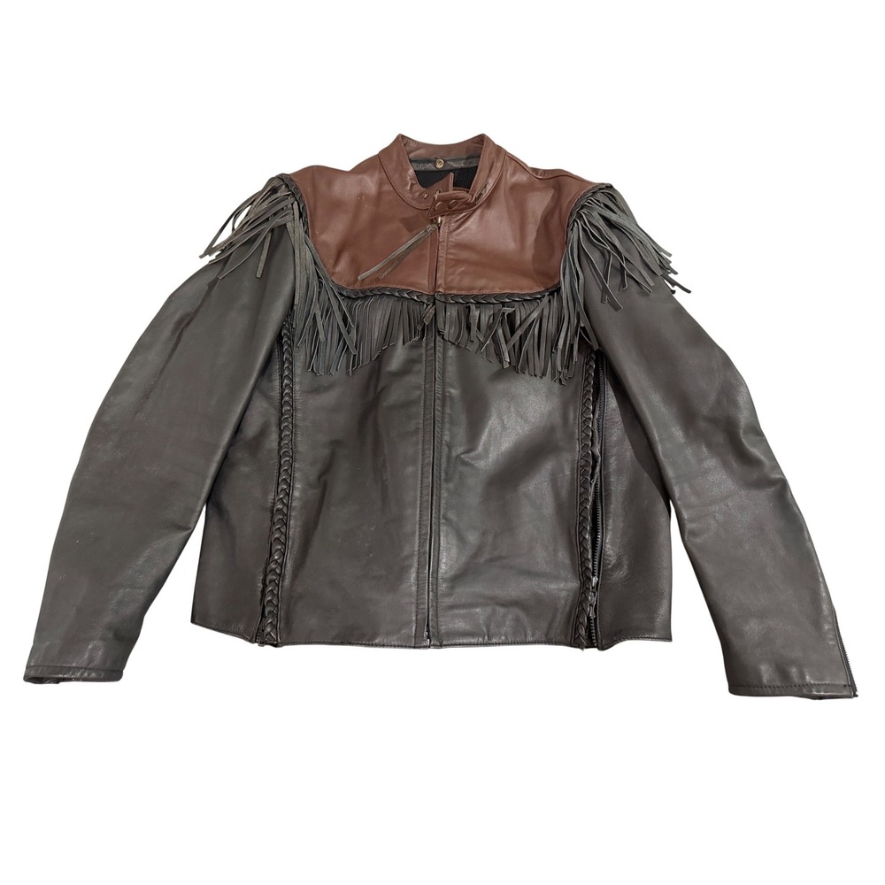 Harley Davidson. Willie G  Leather Fringe Biker Jacket‎ Mens 48 Brown Black